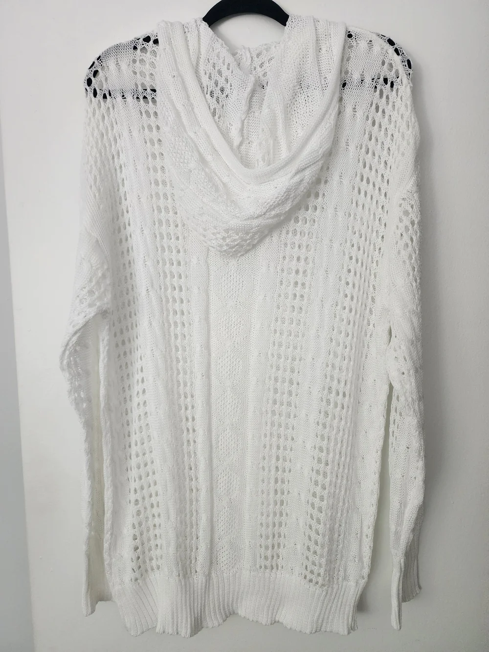 White Crochet Hooded Beach Cover-Up Sweater